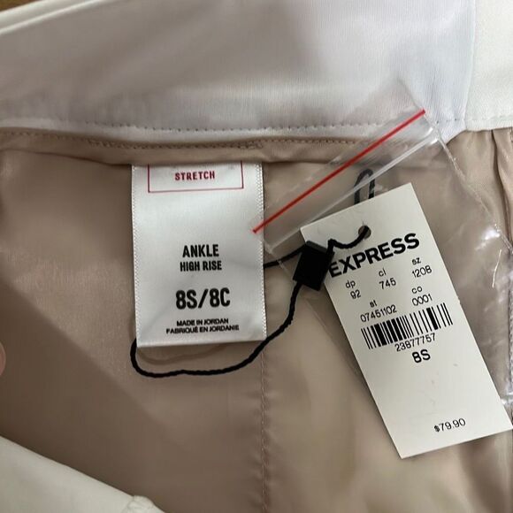 Express Stretchable Trousers Ankle High Rise Curvy White Women's Pants Size 8S N - Picture 15 of 16